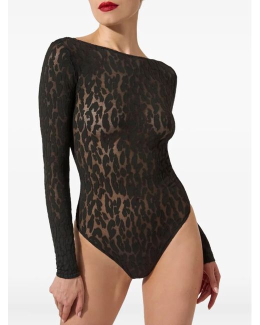 Wolford Black Leo Long-Sleeve Bodysuit