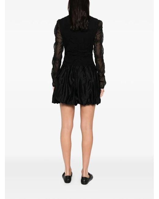 Stine Goya Black Smocked-Flowers Mini Dress
