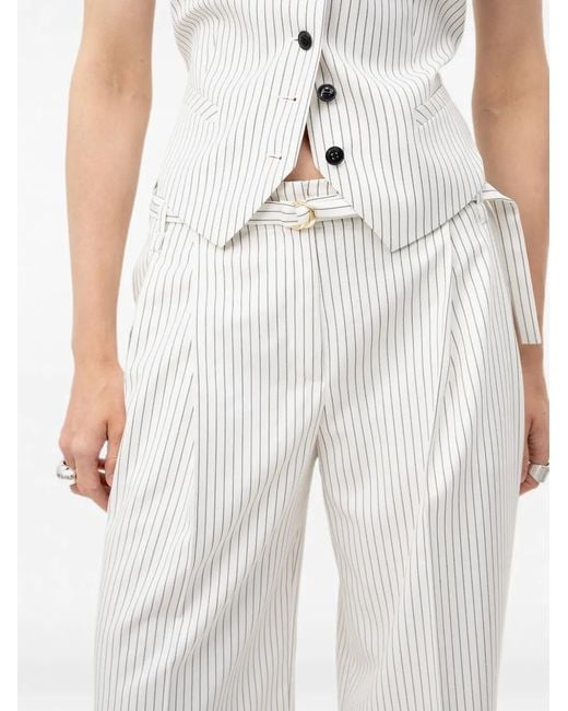 HUGO White Pinstripe-Pattern Belted Trousers