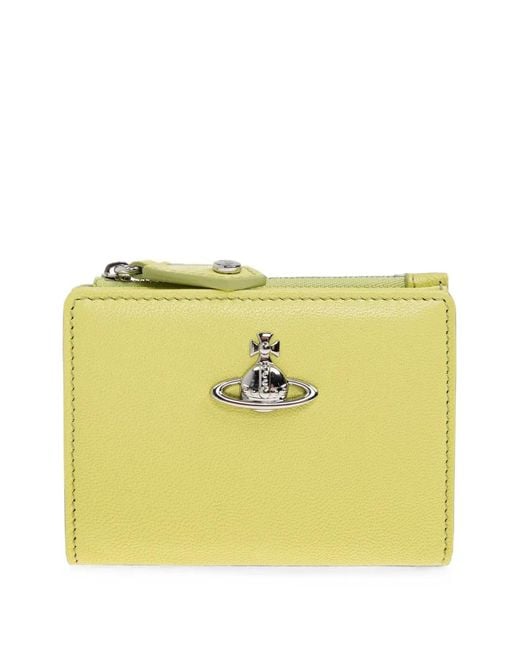 Vivienne Westwood Yellow Slim Flap Orb-Plaque Leather Wallet
