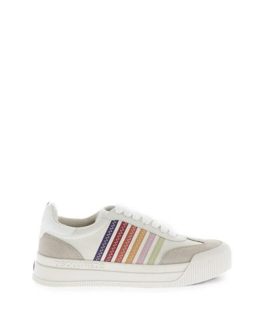 DSquared² White New Jersey Striped Leather Sneakers