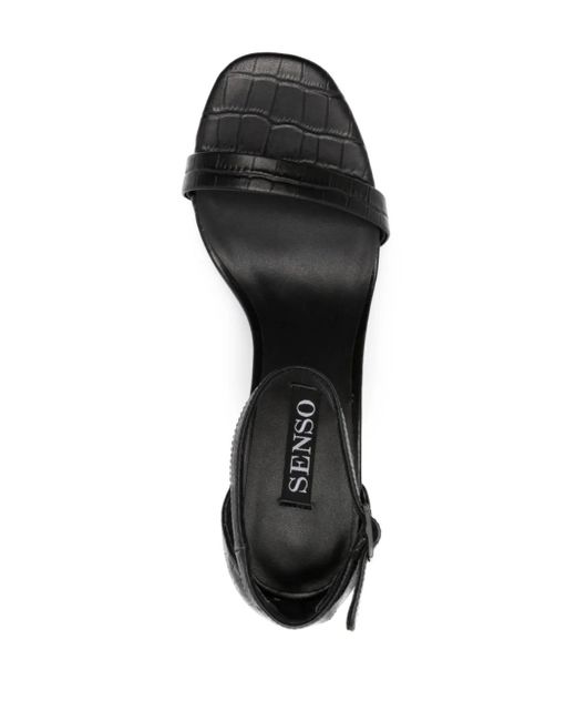 Senso Black Quelle Iii Crocodile-Effect Leather Sandals