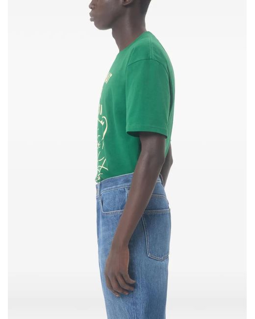 Valentino Garavani Green Cotton T-Shirt With Le Chat De La Maison Print for men