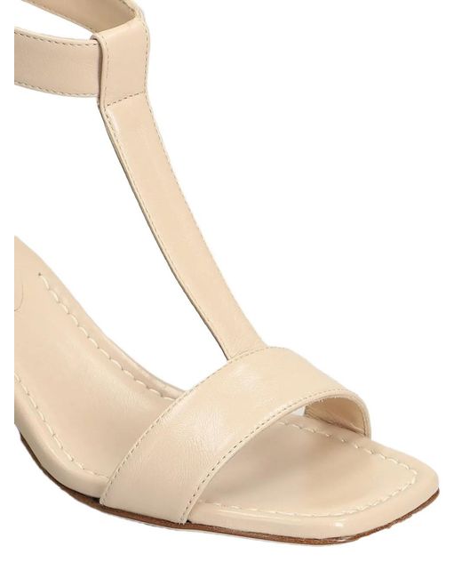 Anna F. Natural T-Bar Block-Heel Sandals