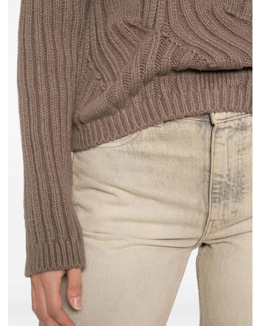 Moncler Brown Ribbed Cable-Knit Sweater