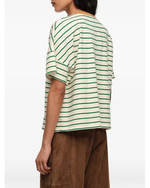 Bimba Y Lola Gray Striped Contrast Piping T-Shirt