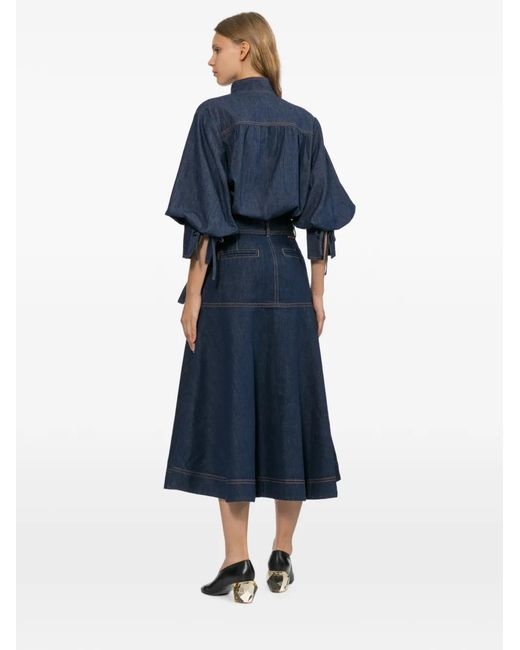 Zimmermann Blue Belted Button-Front Skirt