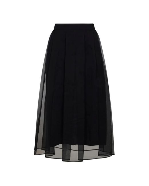Brunello Cucinelli Black Pleated Layered Midi Skirt