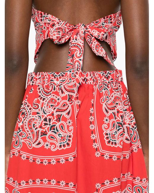 Sandro Red Cotton Bandana Print Maxi Dress