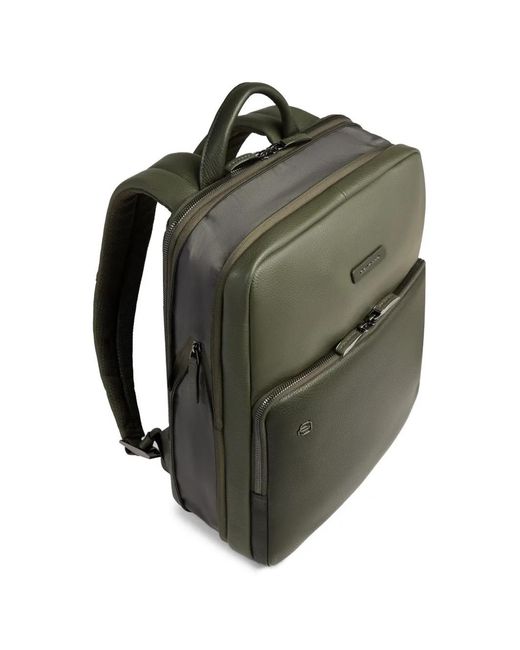 Piquadro Green Expandable Grained Texture Backpack for men