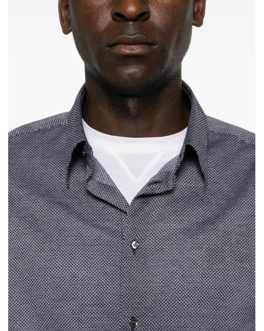 Giorgio Armani Gray Geometric-Print Long-Sleeve Shirt for men