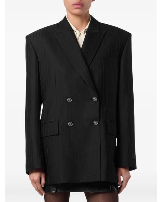 Versace Black Pinstripe Double-Breasted Blazer