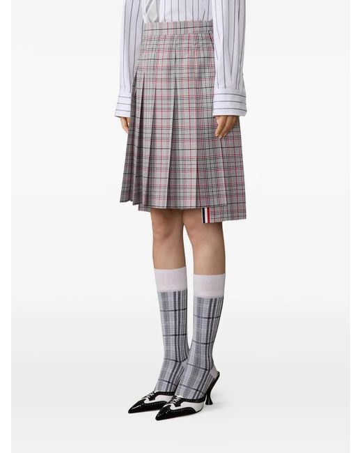 Thom Browne Gray Plaid-Pattern Pleated Wool Skirt
