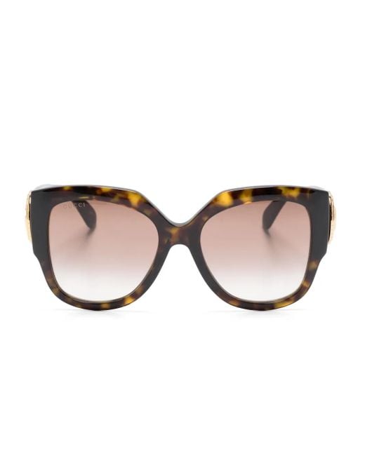 Gucci Brown Logo-Plaque Round-Frame Sunglasses