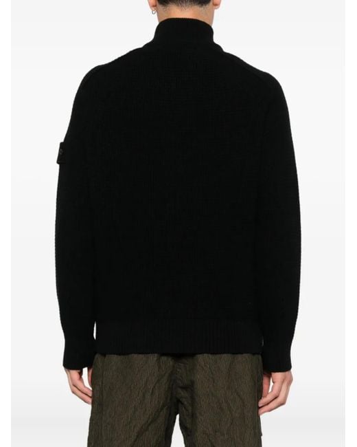 Stone Island Black Ribbed Zip-Up Cardigan for men