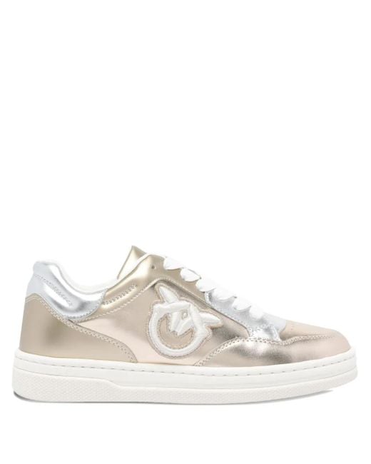 Pinko White Metallic Logo-Detail Sneakers