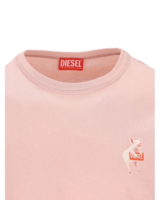 DIESEL Pink Graphic Crew-Neck T-Shirt for men