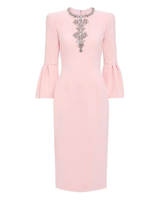 Jenny Packham Pink Margoni Bell-Sleeve Embellished Midi Dress