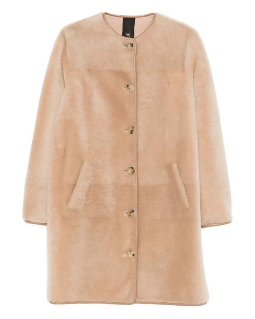 Blancha Natural Button -Up Sheepskin Coat