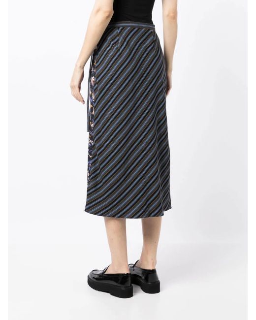 Paul Smith Blue Panelled Stripe-Print Skirt