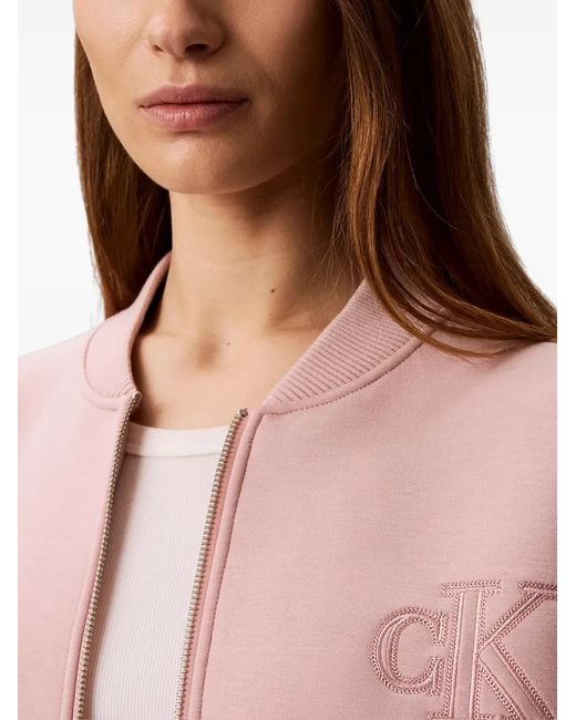 Calvin Klein Pink Logo-Embroidered Cropped Bomber Jacket