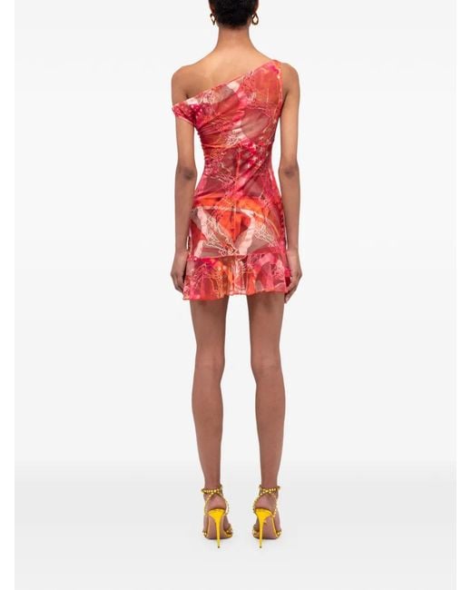 Donde Esteban Pink Lace One-Shoulder Mini Dress