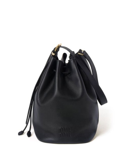 Miu Miu Black Logo-Embossed Leather Bucket Bag