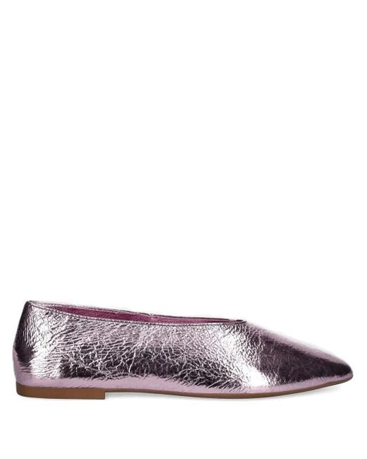 Jeffrey Campbell Brown Metallic-Effect Leather Ballet Flats