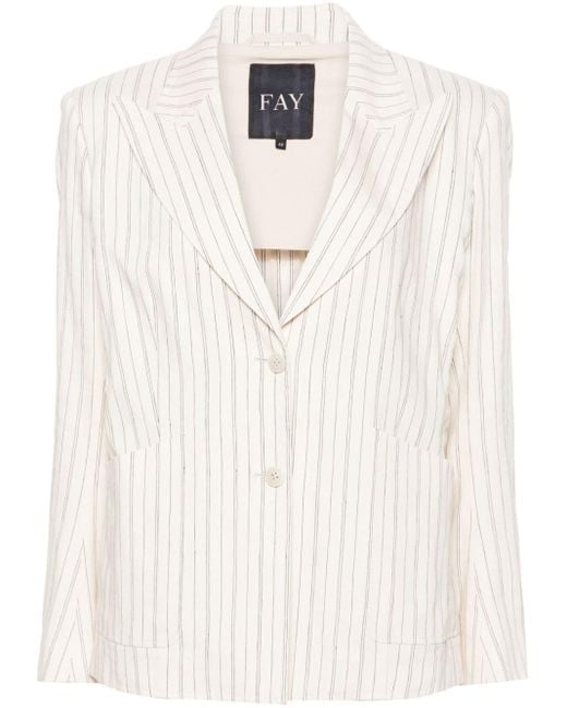 Fay White Striped Single-breasted Blazer