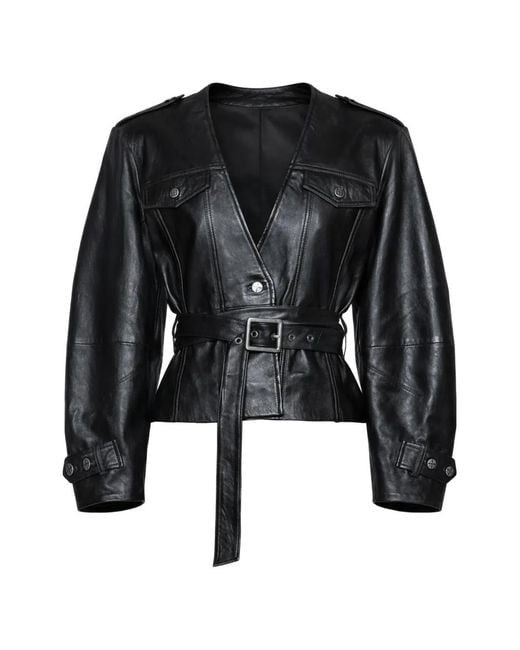 Chaqueta De Piel Con Cinturón Ksubi de color Black