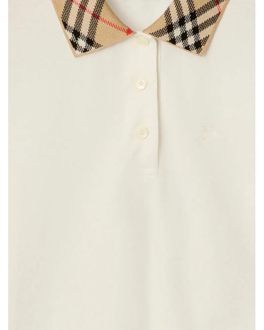 Burberry White Check Collar Cotton Polo Shirt