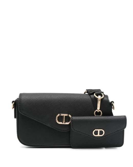 Borsa A Tracolla Con Placca A T Ovale Mini di Twinset in Black
