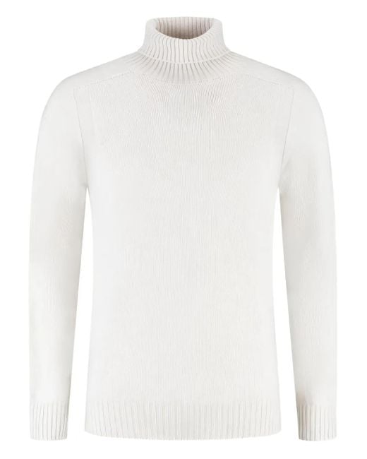 Gran Sasso White Turtleneck Ribbed Sweater for men