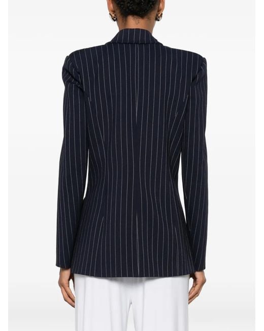 MITILIANE COUTURE Blue Pinstripe-Pattern Double-Breasted Blazer
