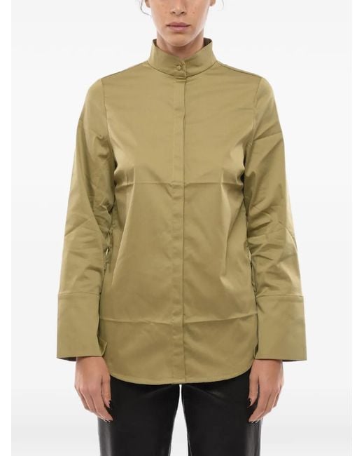 Notes Du Nord Green Hidden-Placket Side-Slit Cotton Shirt