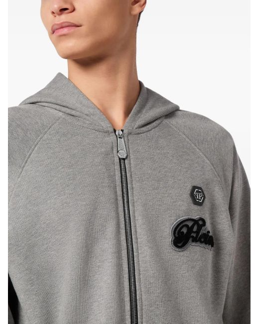 Felpa Con Cappuccio, Applicazione Logo E Zip di Philipp Plein in Gray da Uomo