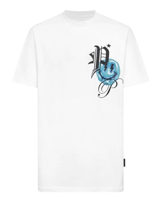 Philipp Plein White Round Neck T-Shirt Smile Balloon for men