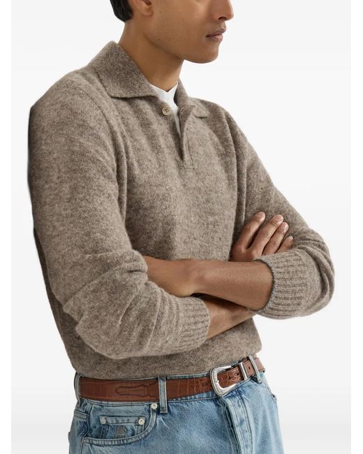 Brunello Cucinelli Gray Alpaca, Cashmere And Wool Knit Polo for men