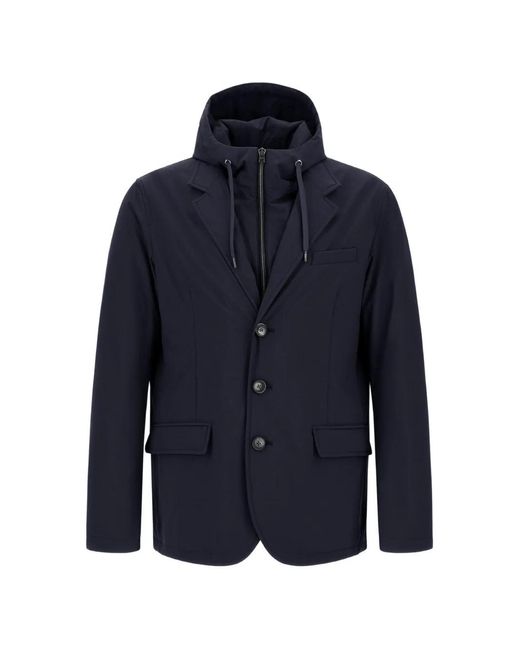Herno Blue Hooded-Bib Jacket for men