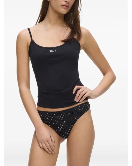 Karl Lagerfeld White Polka-Dot Logo-Print Cotton Thongs (Set Of Five)