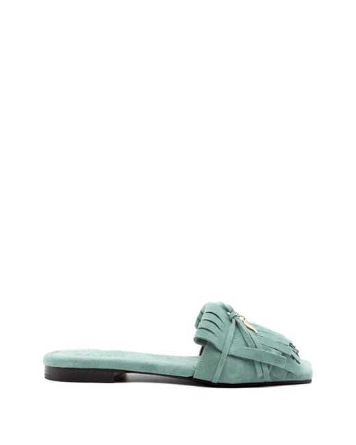DONNARì Green Fringe-Detail Square-Toe Sandals