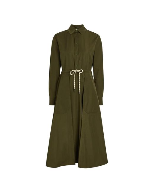 Moncler Green Drawstring Collared Midi Dress
