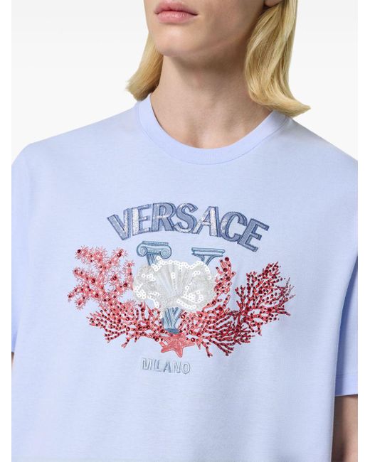 Versace T-shirt Met Logoprint En Schelpenpatroon in het Blue voor heren