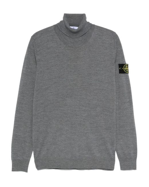 Stone Island Gray Roll-Neck Logo-Patch Sweater for men