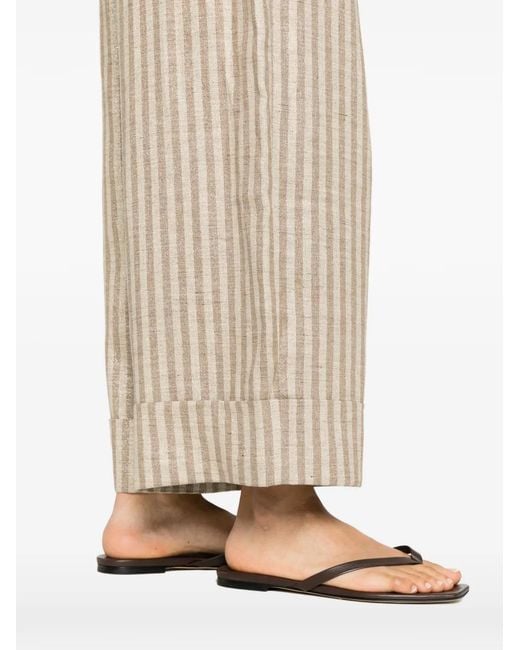 Brunello Cucinelli Natural Metallic-Effect Striped Trousers