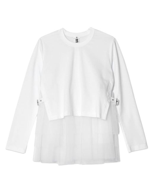 Noir Kei Ninomiya White T-Shirt mit Tüll-Layer