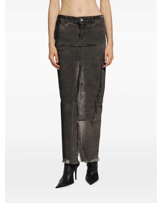 Rick Owens Gray Tower Denim Sliced Midi Skirt