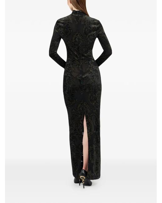 Roberto Cavalli Black Ornamental-Print Mock-Neck Dress