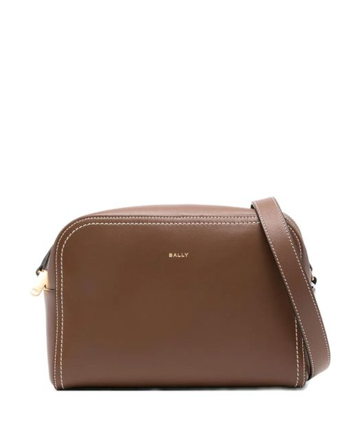 Bally Brown Contrast-Stitch Leather Bag
