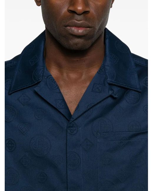 Casablanca Blue Monogram-Print Shirt for men